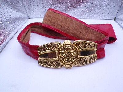 VTG GHURKA Red Leather Belt Size Medium Vintage Gucci Red Belt, Gunmetal, Burgundy, Monogram Gg main image 3