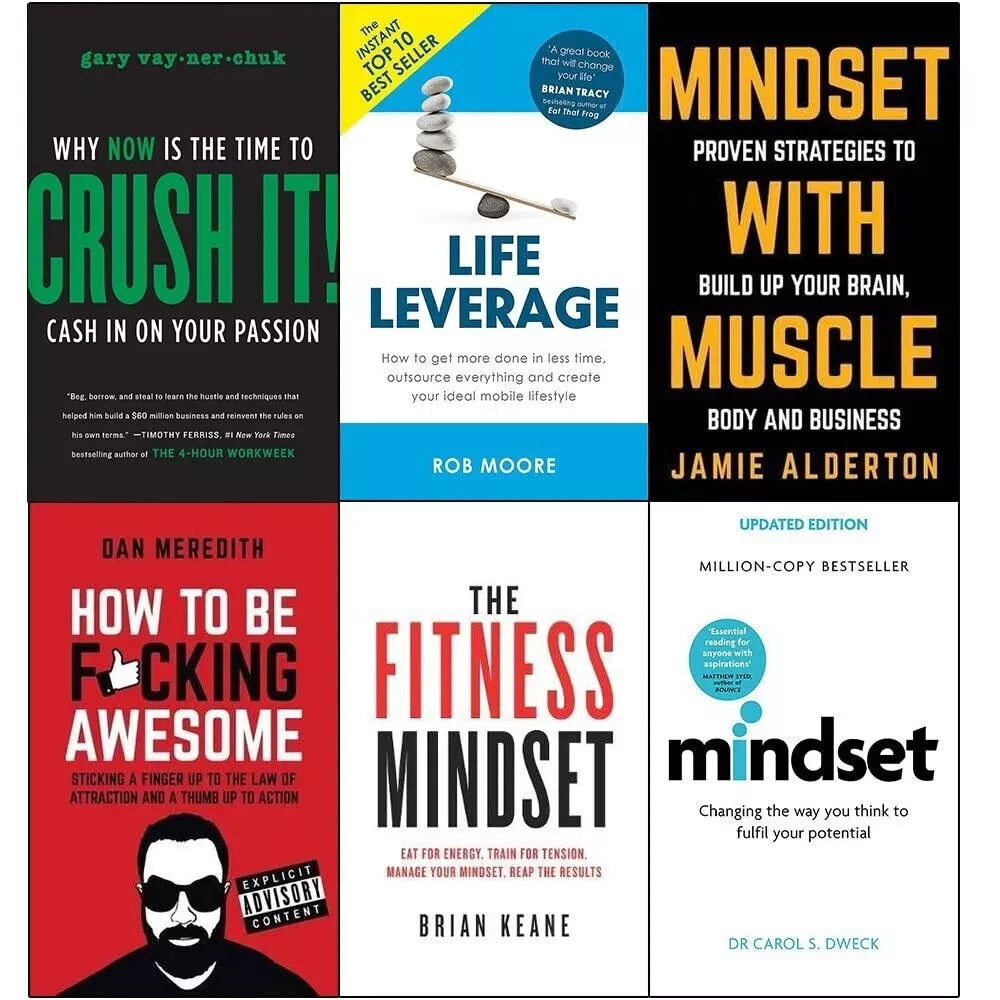 Crushing it ,life leverage, mindset ,mindset carol dweck 6 books collection set