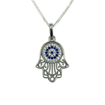 925 Sterling Silber Anhänger Fatimas Hamsa Hand Türkische Böse Auge Evil Eye 133