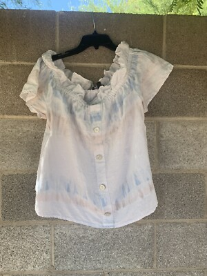 #ad INC International Concepts XL Linen Top On Off Shoulder Tie Dye Blue Ruffle $14.24