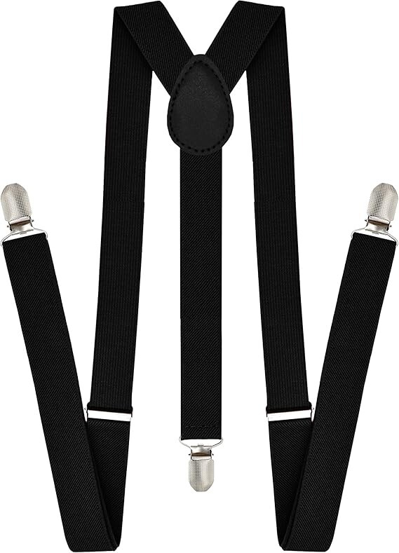 MEN'S SOLID STRONG CLIP ADJUSTABLE Y BACK SUSPENDERS BLACK, WEDDING, COSTUME
