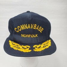 Vintage US Navy Comnavbase Norfolk VA Hat Snapback Gold Leaf Cap Made In USA VG