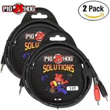 2-PACK Pig Hog PB-S3R03 3FT 3.5mm to Dual RCA Stereo Breakout Cable