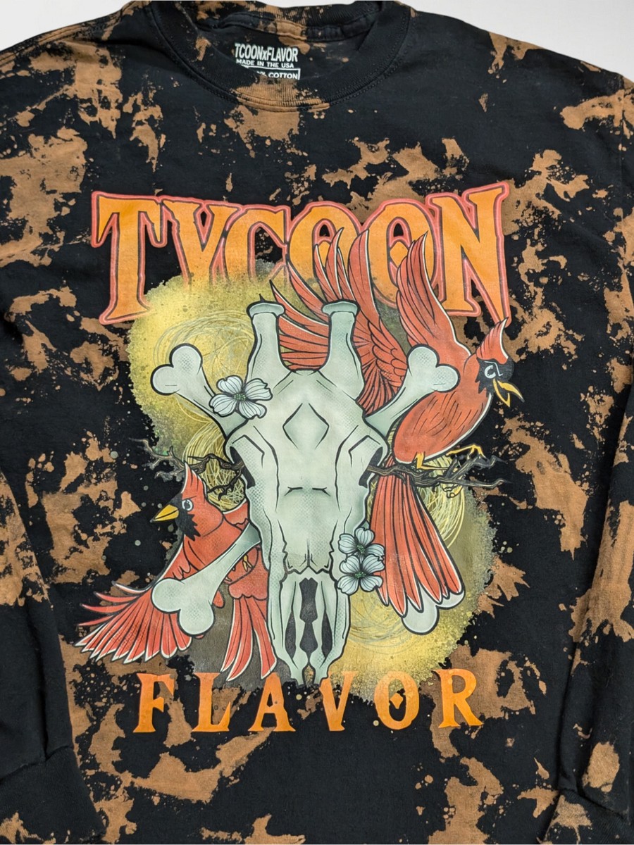 TYCOONxFLAVOR T Shirt Mens Medium Acid Wash Retro Skull Graphic