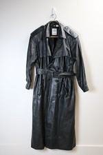 Together Vintage Black Leather Trench Long Coat Women's Large Jacket