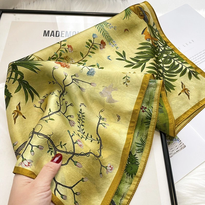 100% шелк 21» квадратный шарф женщин шейный платок надежном платок бандана зеленый цветок - Изображение 3 из 4