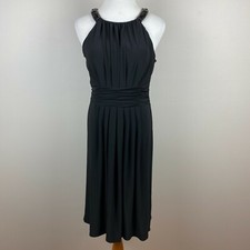 Evan Picone Dress 6 Black Ruched Beaded Pleat Halter A-Line Cocktail Whimsigoth