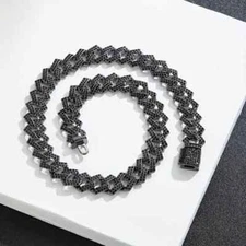 Hip Hop Cubic Zirconia Hematite Plated Black 20" Iced Cuban Cuban Chain Necklace