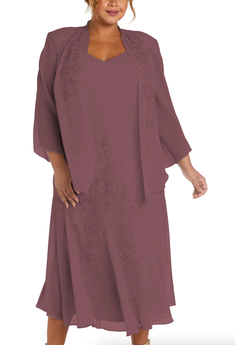 r&m richards plus size beaded v neck dress and jacket R&M Richards 9636W Short Plus Size Jacket Dress