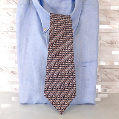 De Amanda Neck Tie Mens Blue White Animal Silk Elephant Heart Classic Fun Wide