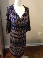 Anthropologie Edme & Esyllte Navy Blue Brown Diamond Tribal Shirt Dress