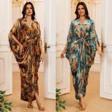 African Dashiki Women Loose Kaftan Maxi Dress Printed Batwing Sleeve Muslim Gown
