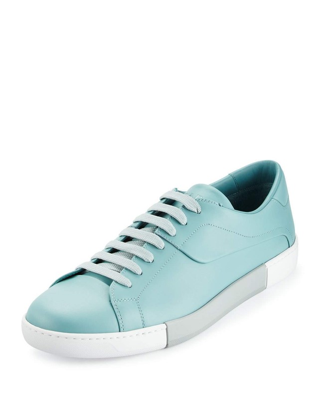 100% AUTHENTIC NEW MEN PRADA VITELLO GOLF TURQUOISE SNEAKERS UK 7/US 8 D