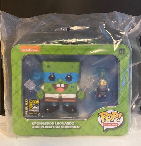 SpongeBob Leonardo & Plankton Shredder TMNT Funko POP! SDCC 2014 Limit 1,000 New