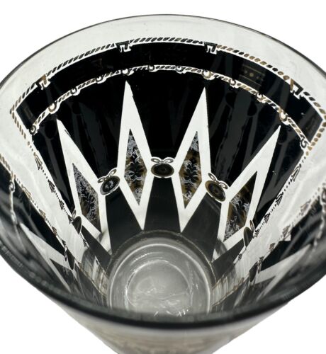 Vtg Set 7 Culver Black Gold Highball Glasses Tumbler MCM Curtain Diamond RARE - Picture 19 of 22