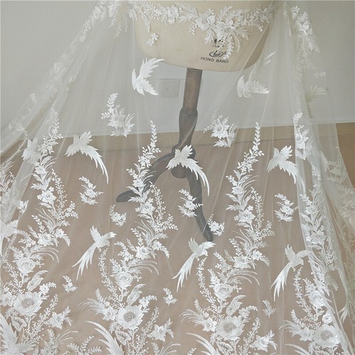 Dancing Gown Flowers Birds Lace Fabric Embroidery Bridal Evening Dress Tulle 1 - Picture 5 of 7