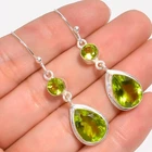Peridot Gemstone Earrings 925 Silver Handmade Jewelry 2" For Birthday Gifts