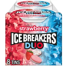 ICE BREAKERS Duo Fruit plus Cool Strawberry Flavored Sugar Free Mints Pucks, 1.3
