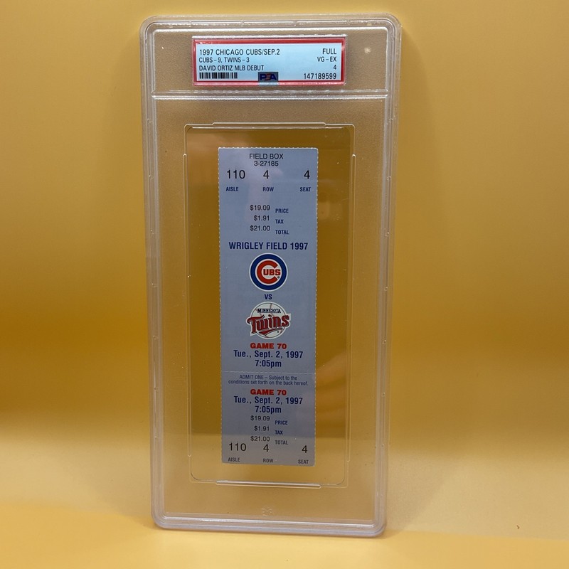 1997 Chicago Cubs Vs Minnesota Twins FULL Ticket David Ortiz MLB Debut PSA 4