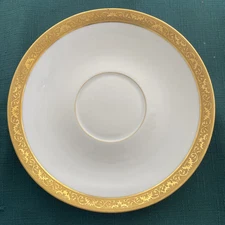 Limoges A. Raynaud Ceralene Ambassador Soup Saucer Set Of 8 Gold Rim