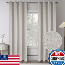 Beige 100 Blackout Linen Curtains 102 Inches Long 2 Panels for Villa Bedroom,Mo