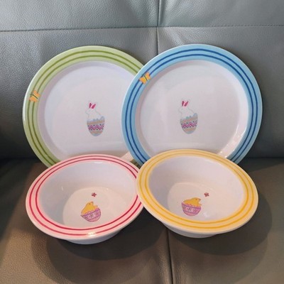Pottery Barn Kids Easter Chicks & Eggs Melamine Bowls & Plates - 2 of Each