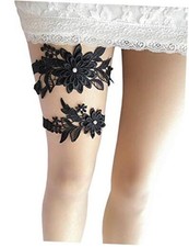 Garter for Bride Floral Wedding Garter Set W010 Black