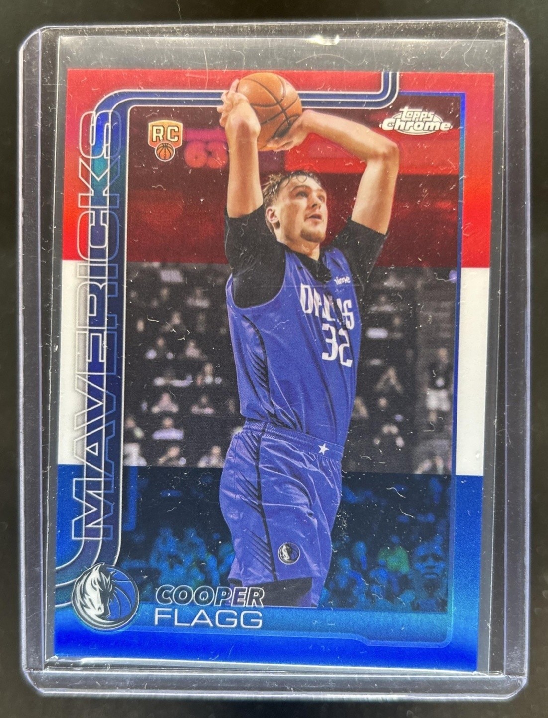 2025-26 Topps Chrome Cooper Flagg RC Red, White & Blue Refractor #251 Mavericks