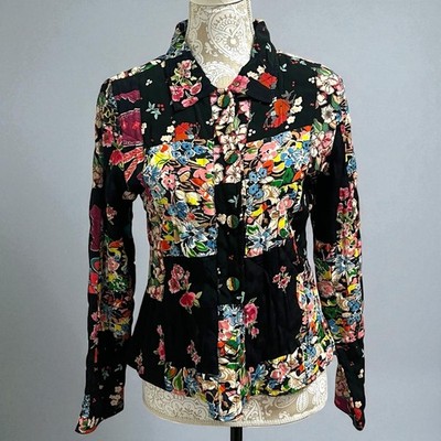 Mohito Women s Vintage Inspired Patchwork Floral Blazer Jacket Black Boho Small