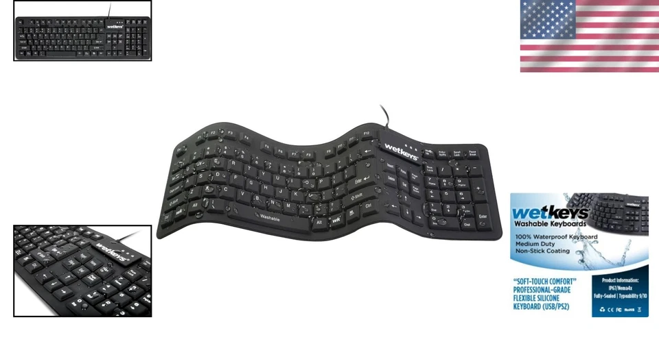 Soft-Touch Comfort Black Silicone Keyboard - Waterproof USB Plug & Play Design - Image 2 of 4