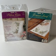 Dimensions Pair Of Pillow Cases  Dresser Scarf Stamped Cross Stitch Butterfly