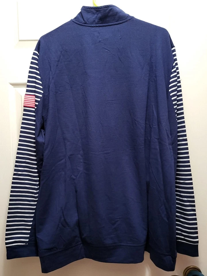 Pulôver Vineyard Vines 3/4 zíper patriótico EUA XXL 2X algodão listrado bandeira da marinha - Imagem 2 de 3