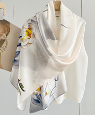 100 Silk Mulberry 170X53cm Scarf Women Neckerchief Wrap Blue Grass Print new