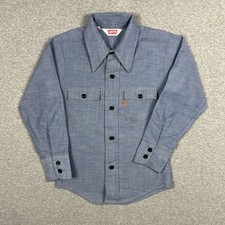 Vintage Levi's Shirt Youth Size 7 Blue Chambray Button Long Sleeve Orange Tab