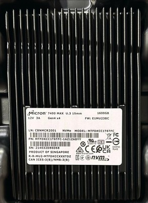 MICRON 7400 MAX 1.6TB NVMe U.3 PCIe Gen4 1x4 NAND MTFDKCC1T6TFC-1AZ1ZABYY SSD