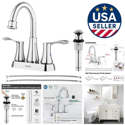 #ad Durable Deck Mount Chrome 2 Handle Faucet with 360 Swivel Spout amp; Drain Assembly $97.79