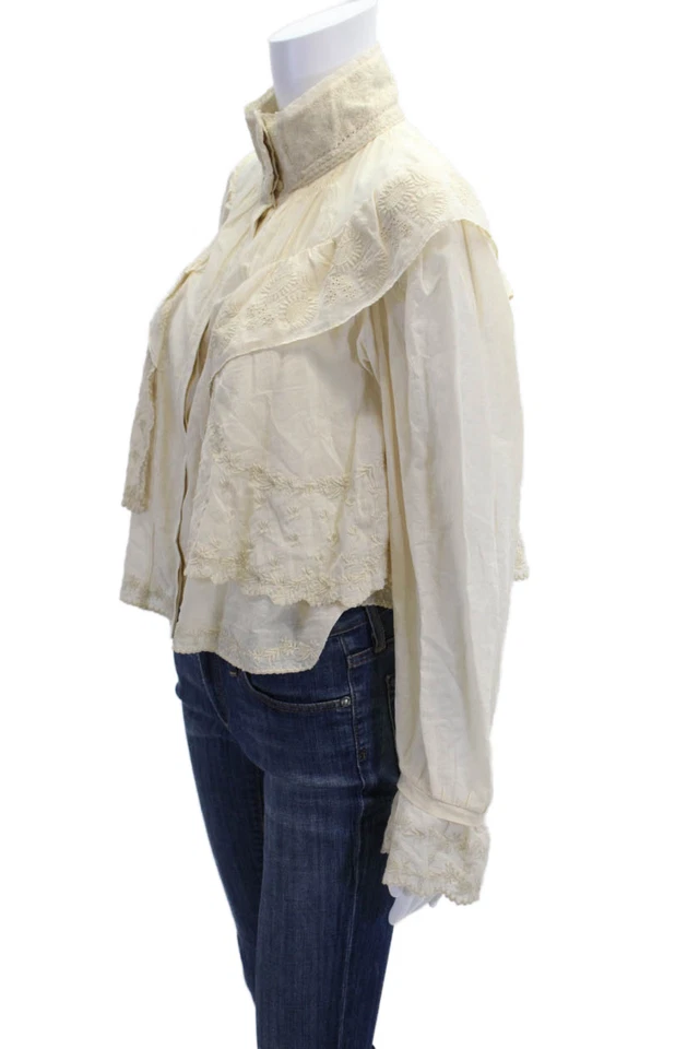 Blusa Isabel Marant Etoile Mujer Beige Cuello Alto Botón Manga Larga Talla 34 Foto 2 de 4