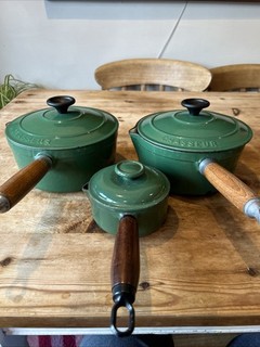 Set of 3 Green Chasseur Cast Iron Ceramic Pans Made In France