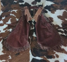 WESTERN Used Fringed Chinks Quality Made Red Brown Suede and Leather