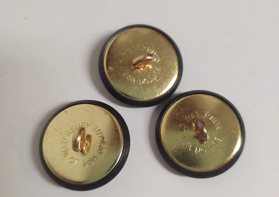 3 Botones de Abrigo Uniforme de Servicio Indio de EE. UU. - Botones Waterbury Ct EE. UU. Militar Foto 3 de 4