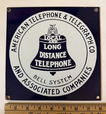 Vintage Bell System Long Distance Telephone Porcelain Enameled Sign