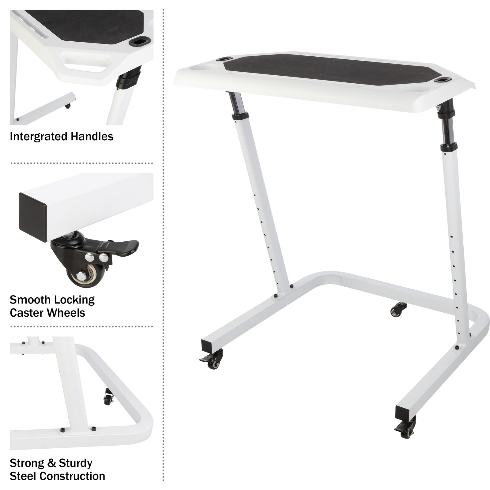Bike Desk - Rolling Laptop Cart for Stationary Bike or Trainer - Adjustable S...
