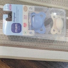 mam Skin Soft Silicone Pacifier Blue  White 2 Pack 0-6 Months Symmetrical