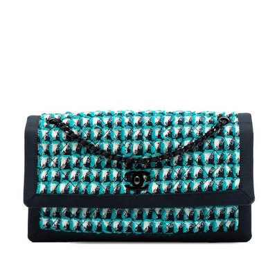 Chanel CC Multicolor Quilted Tweed Accordion Houndstooth Flap Shoulder Bag