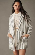 Anthropologie Pilcro Dolman-Sleeve Oversized Blazer Sz S Linen Blend Striped O9