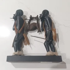 Wooden Hand Carved Primitive Hunters Tribal Figurine Wood. Made in Angola. PO