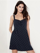 Women’s Gap V-neck Navy Babydoll Blue Polka Dot Dress, Size 6
