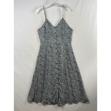 Rokoko Floral Midi Dress Womens Large Blue Multi Smocked Button Front Sundress