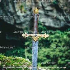 38'' Unique Hand Forged Knights / Excalibur / Crown Sword with Leather Sheath.