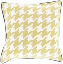 Yaroomba Cream Lime Green Teal Houndstooth 100 Percent Cotton Throw Pillow